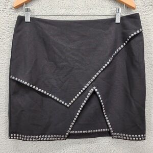 H&M Women Studded Black Mini Skirt Size 12 Asymmetrical A‎ Line Flounce